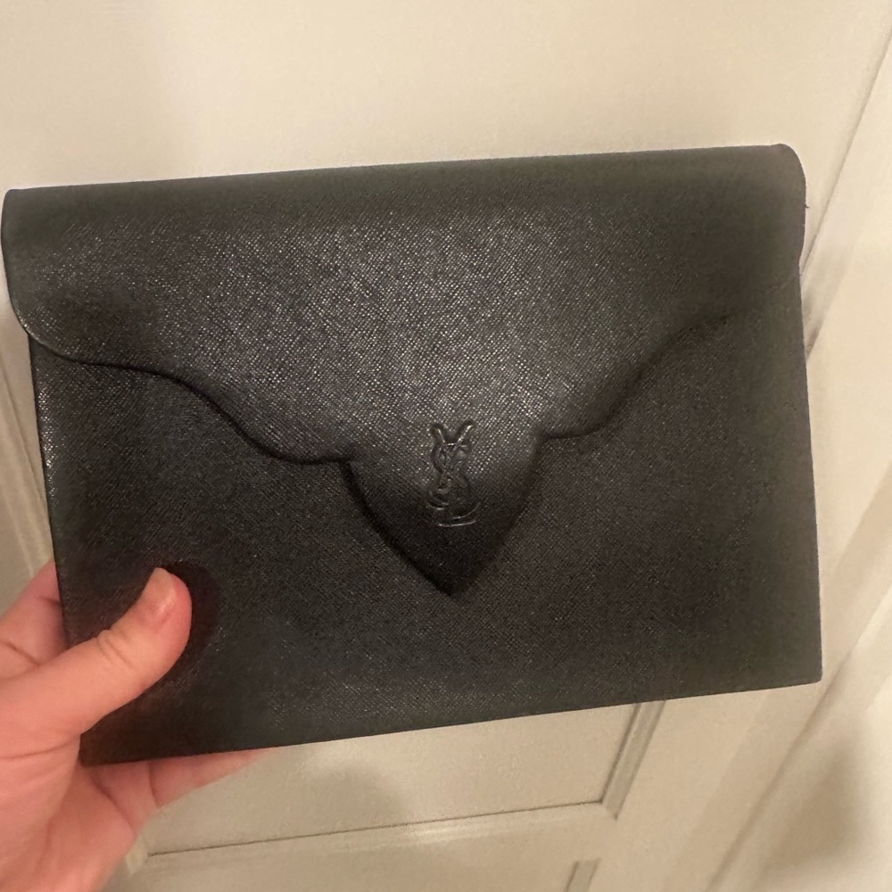 Yves Saint Laurent YSL Black Leather Flap Wallet Clutch